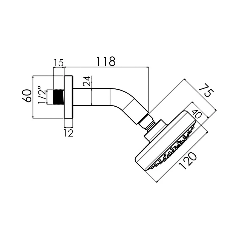 Cifial Multi Vastus 120mm Shower Head With 118mm Wall Arm - Image 2