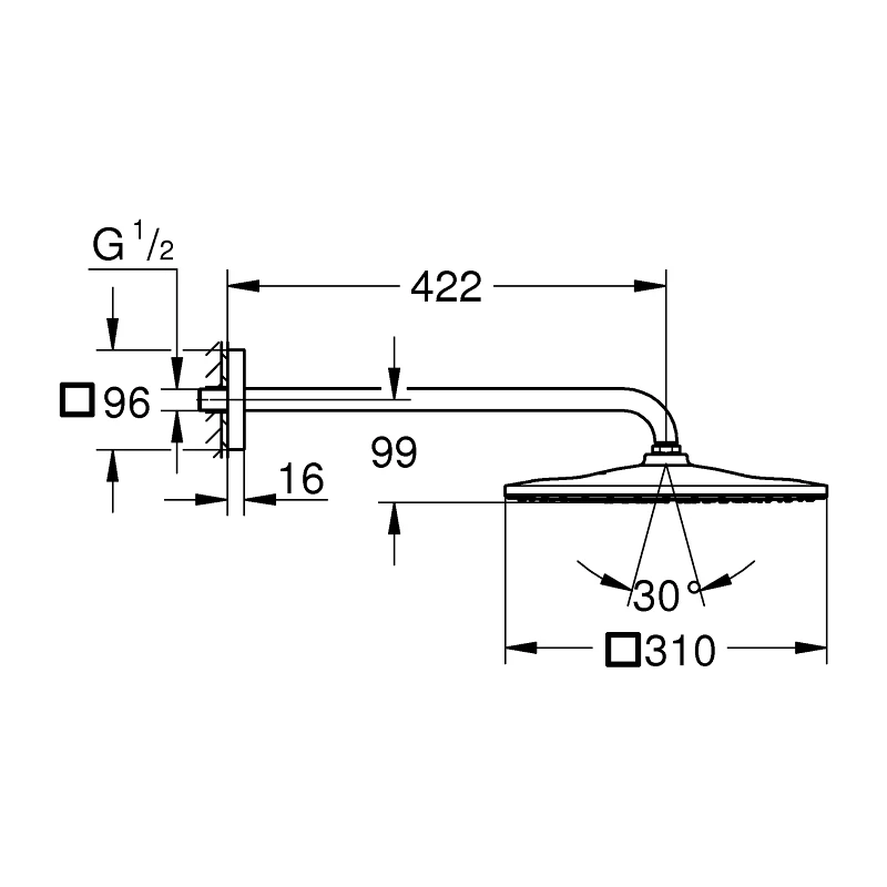 Grohe Rainshower Mono 310 Cube Head Shower Set EcoJoy 26564 - Image 2