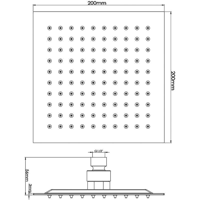 Hudson Reed Square Minimalist Fixed Shower Head 200mm 4 Hudson Reed Square Minimalist Fixed Shower Head 200mm - Image 2