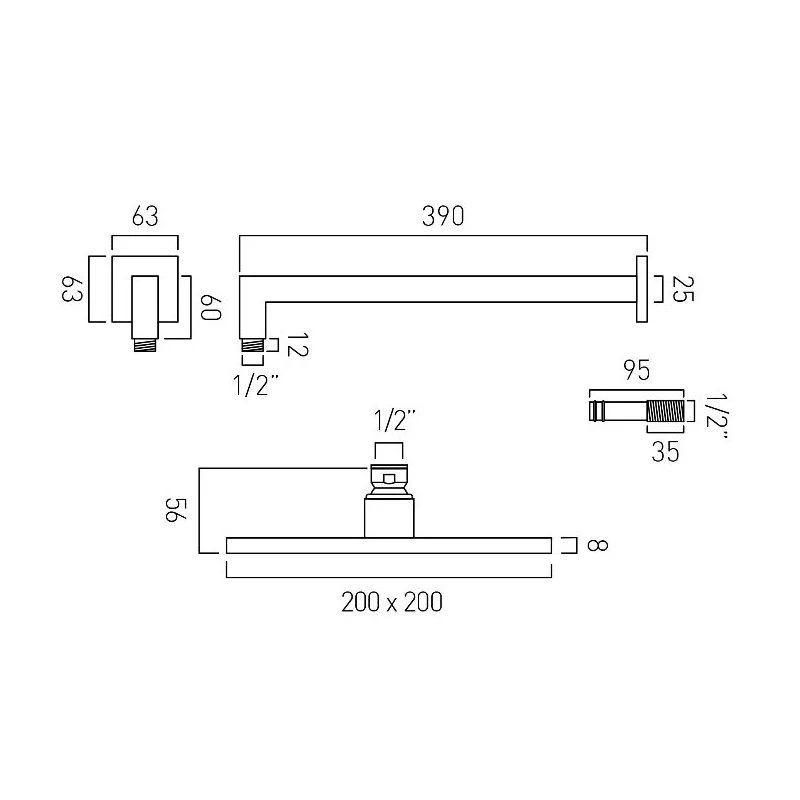 Vado Atmosphere Air-Injection Shower Head & Arm 200mm - Image 2